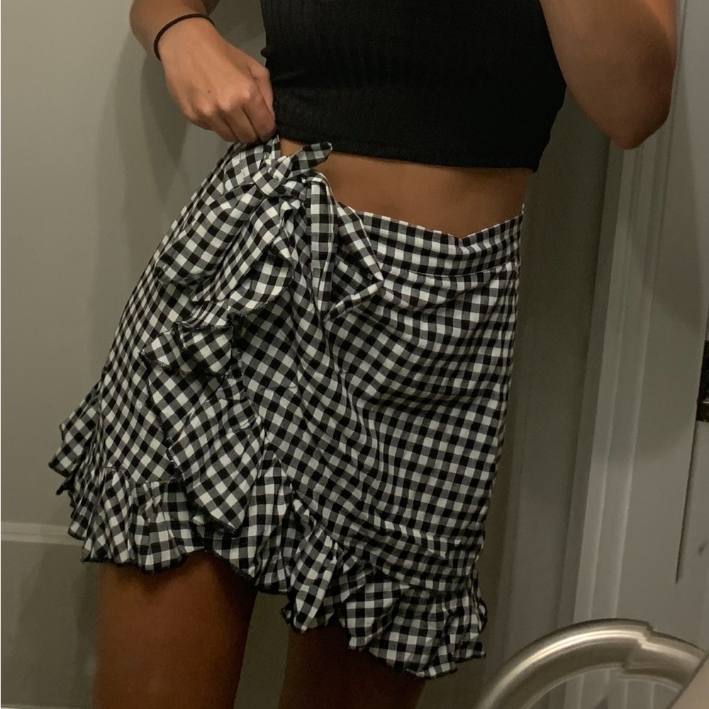 Black and White Gingham Ruffle Skirt